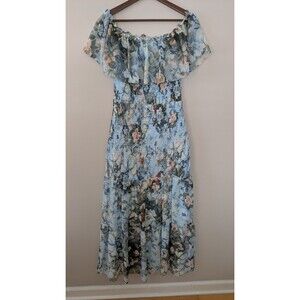 Baltic Born Amalfi Smocked Maxi Dress L Floral Romantic Off Shoulder Chiffon NWT